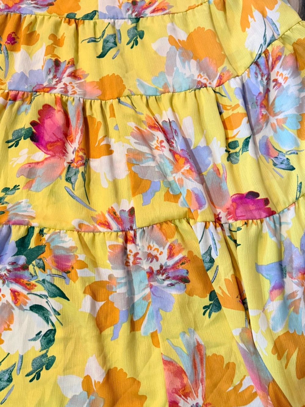 easel Yellow Floral Tiered Maxi Dress with Tassel Tie - Picture 8 of 9